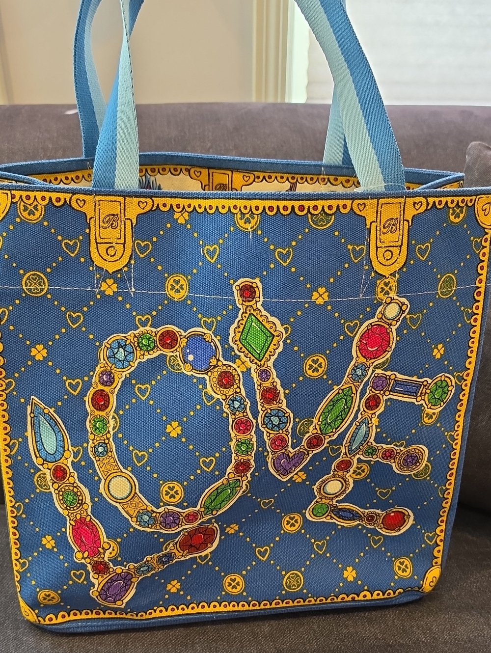 NEW Brighton Blue Tote with Multicolor Jeweled LOVE Motif